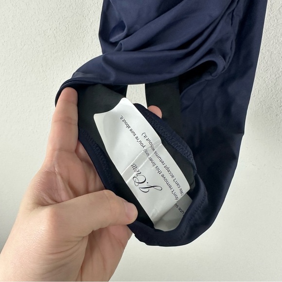 NEW J.Crew Navy Blue Gemma Ruched Bandeau Halter Strap One Piece Swim Swimsuit 6 - Picture 3 of 8